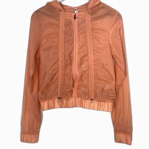 FABLETICS Flyweight Hooded Jacket Full Zip Adjustable Bungee Womens XS Peach